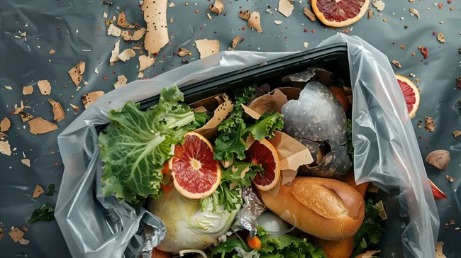Lebensmittelreste in Plastiktüte - nachhaltige Ernährung