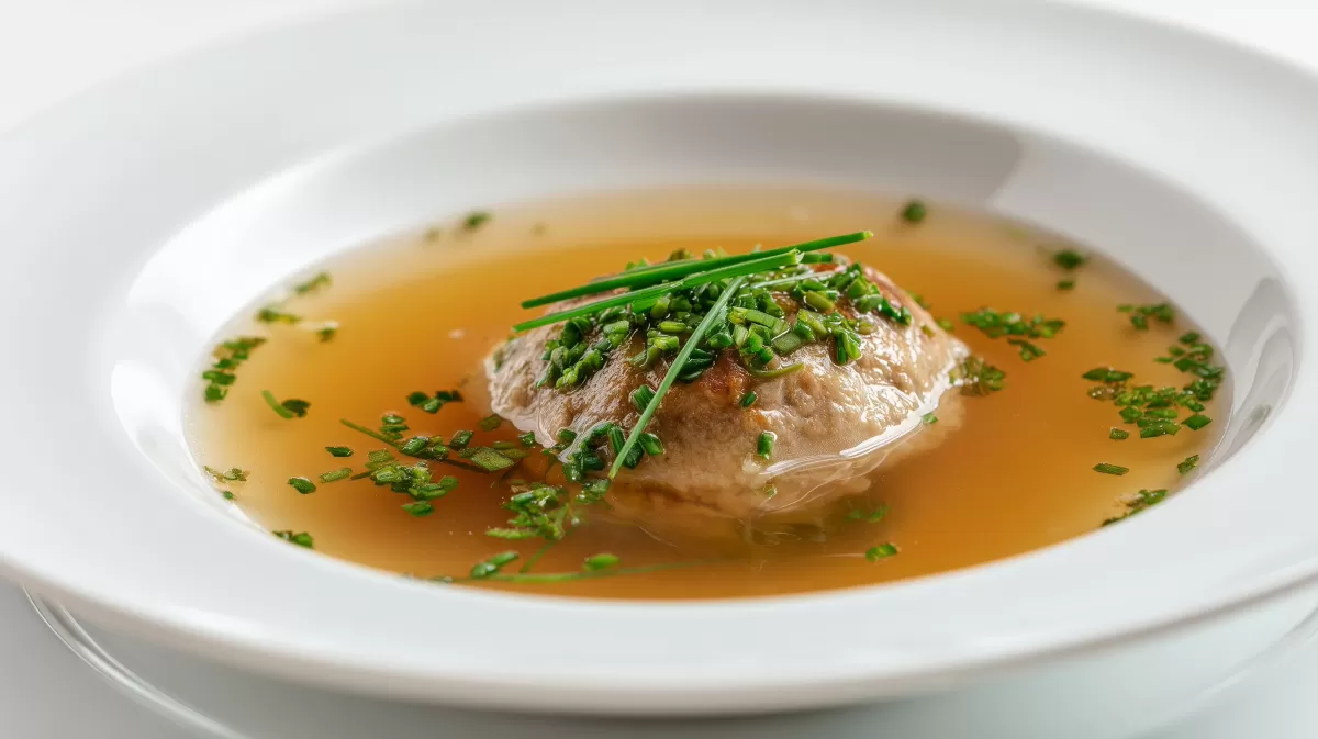 Leberknödelsuppe mit klarer Brühe und Schnittlauch