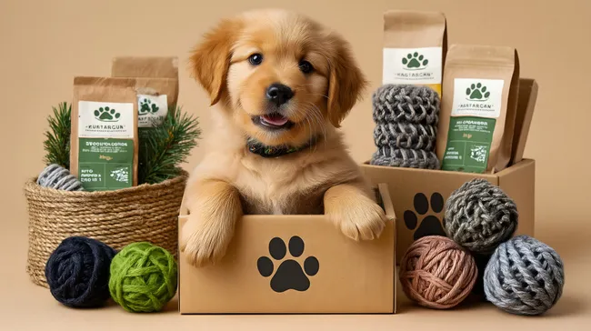 Lebhafter Golden Retriever-Welpe mit Leckerchen und Wollknäueln