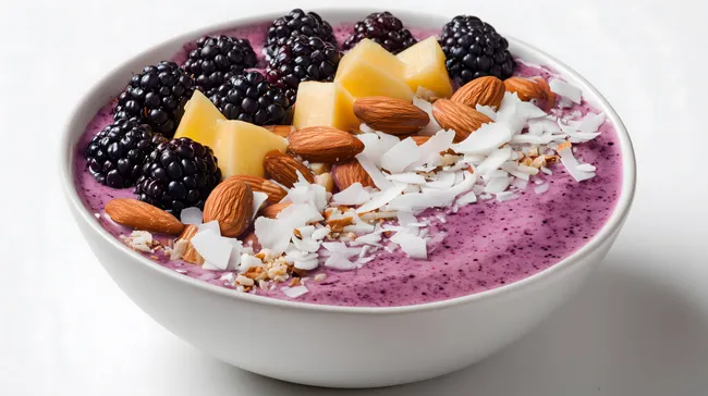 Leckere Açaí-Bowl mit Früchten und Nüssen