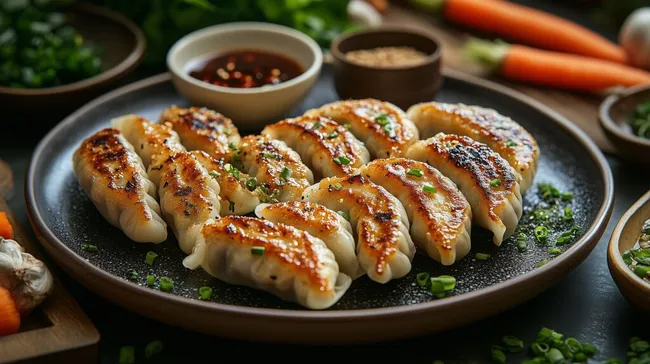 Leckere asiatische Teigtaschen mit Dipsauce