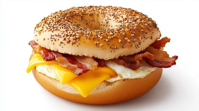 Leckere Bagel-Sandwich mit Speck, Ei und Käse