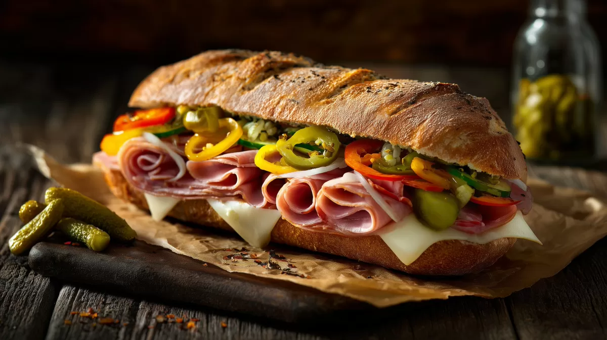 Leckere Brotzeit mit Schinken, Käse und knackigem Gemüse