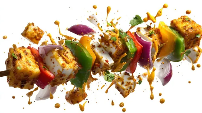 Leckere, bunte Gemüsespieße vom Grill