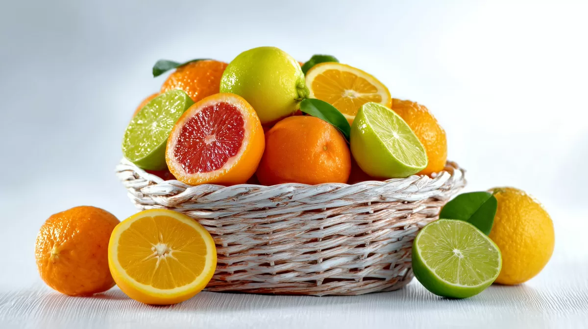 Leckere, bunte Zitrusfrüchte im Korb