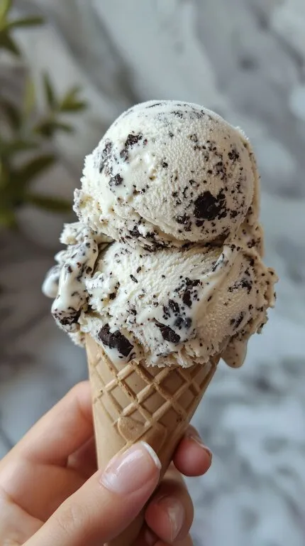 Leckere Cookies-and-Cream-Eiskugel im Waffelbecher