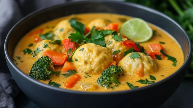 Leckere Currysuppe mit Gemüse und Limette