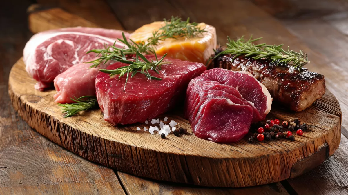 Leckere Fleischauswahl auf rustikalem Holzbrett