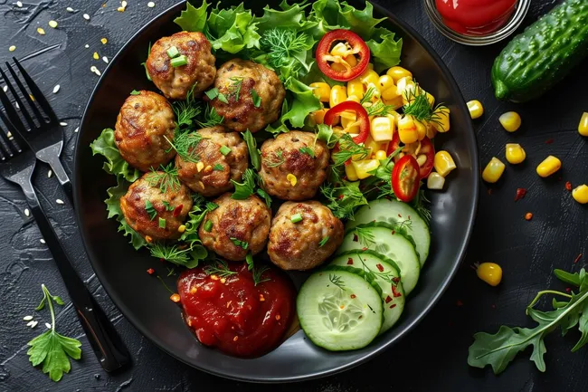 Leckere Fleischbällchen mit frischem Gemüse