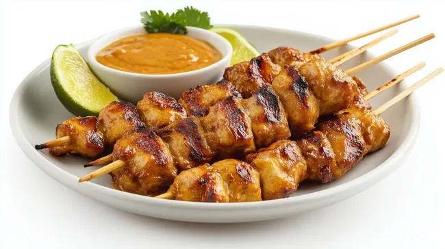 Leckere Fleischspieße mit Erdnusssauce