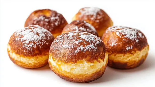 Leckere, frisch gebackene Berliner mit Puderzucker