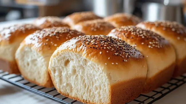 Leckere, frisch gebackene Brötchen auf Abkühlung