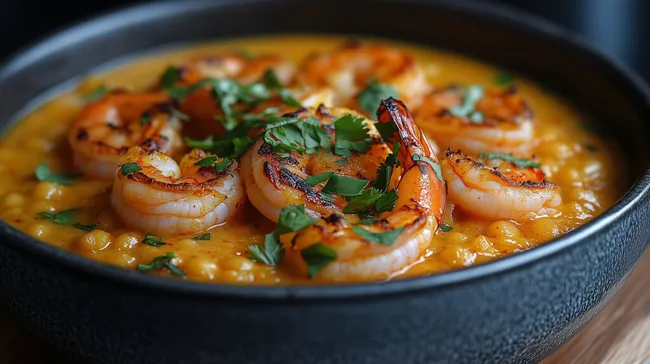 Leckere Garnelen-Currysuppe mit frischen Kräutern