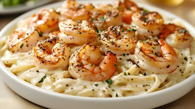 Leckere Garnelen-Pasta mit Alfredo-Sauce