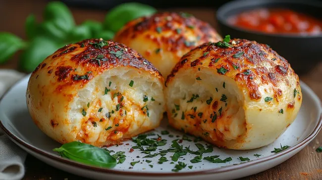 Leckere gefüllte Pizzabällchen mit Käse und Kräutern