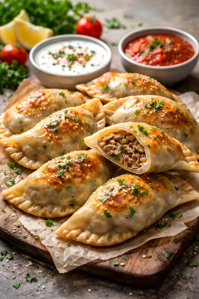 Leckere gefüllte Teigtaschen mit Hackfleischfüllung