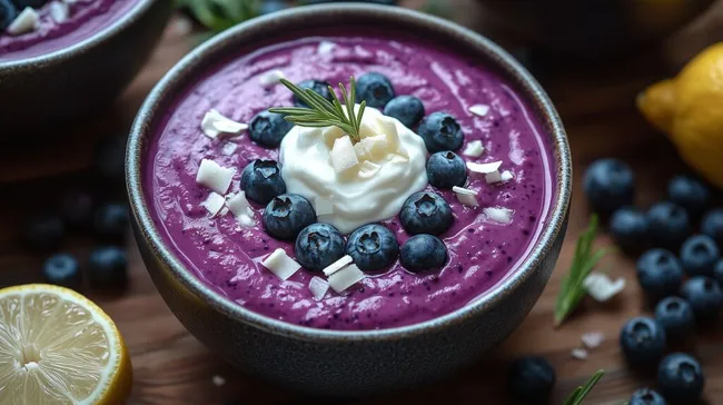 Leckere, gekühlte Heidelbeer-Bowl mit Joghurt und Früchten