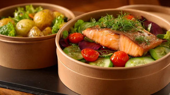 Leckere, gesunde Lachs-Gemüse-Schüssel