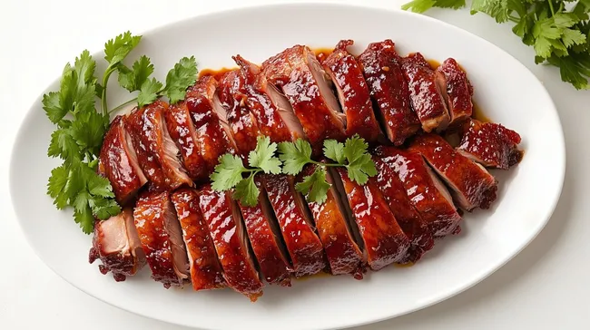 Leckere, glasierte chinesische Entenbrust auf Teller