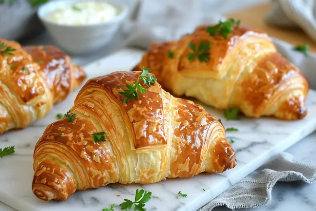 Leckere, goldbraune Croissants mit Petersilie