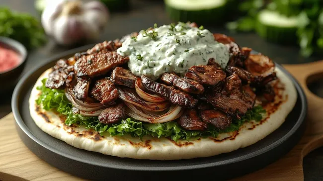 Leckere Gyros-Spezialität auf saftigem Fladenbrot