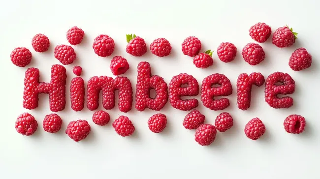 Leckere Himbeeren bilden das Wort 'Himbeere'