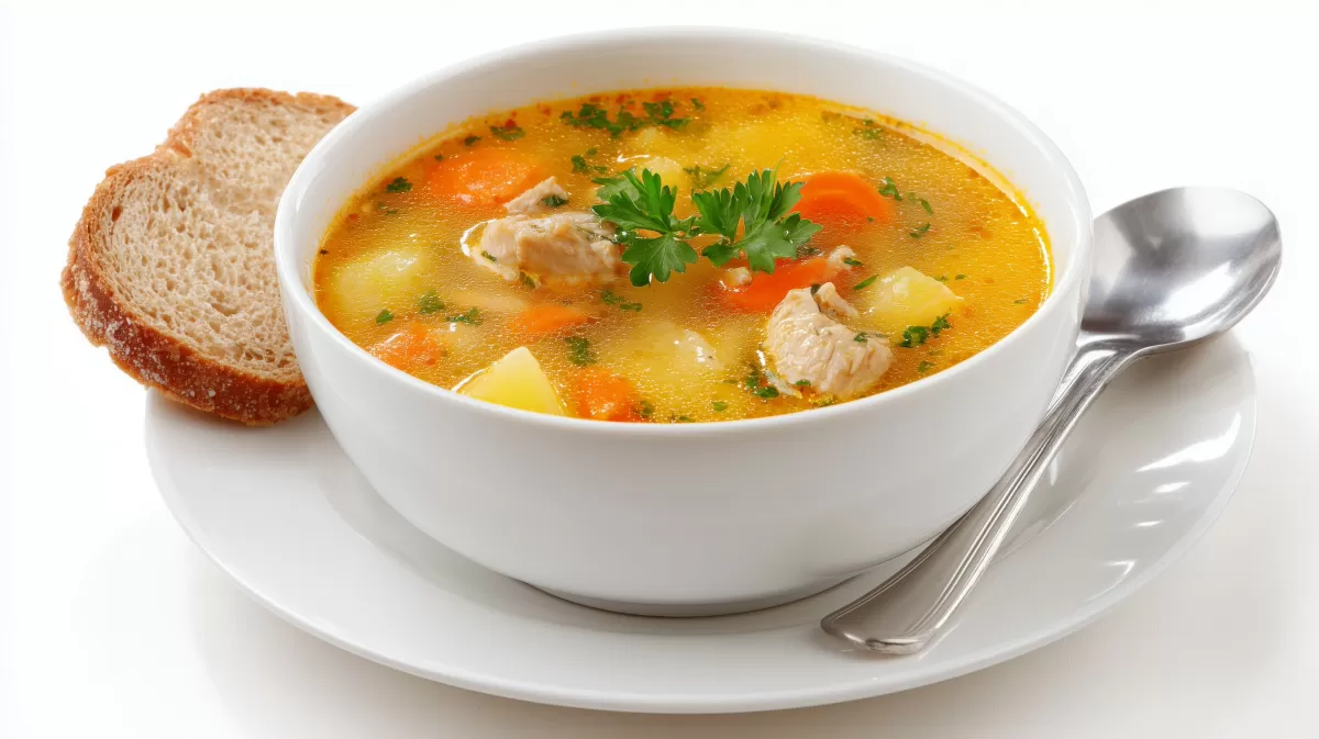 Leckere Hühnersuppe mit Gemüse und Kräutern