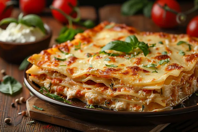 Leckere italienische Lasagne mit Basilikum