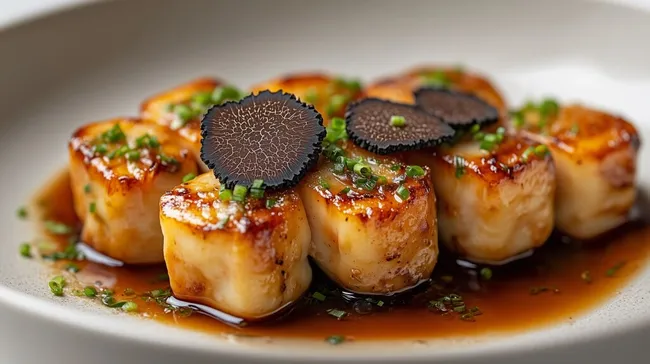 Leckere Jakobsmuscheln mit Trüffeln in feiner Sauce