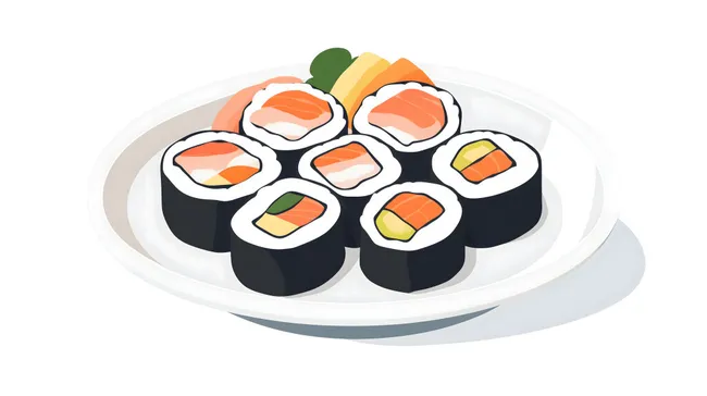 Leckere japanische Sushirollen auf weißem Teller