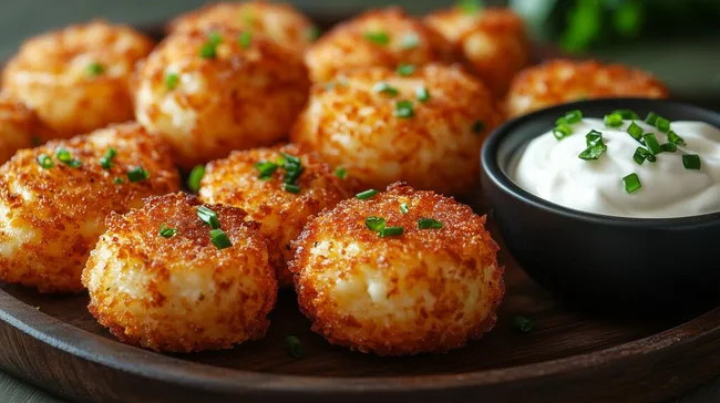 Leckere Käse-Habanero-Bällchen mit cremiger Dip-Soße