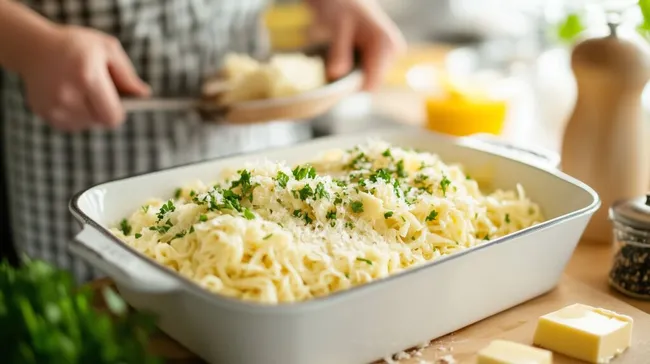 Leckere Käsespätzle in rustikaler Ofenform