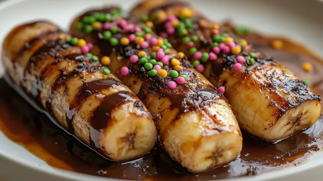 Leckere karamellisierte Bananen mit Schokoladenglasur