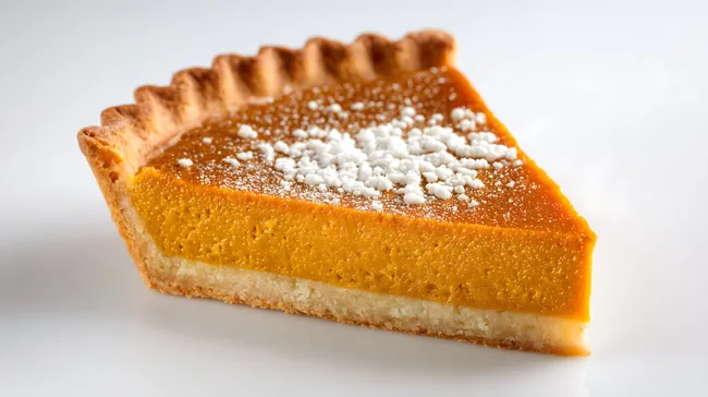 Leckere Kürbiskuchen-Scheibe mit Puderzucker