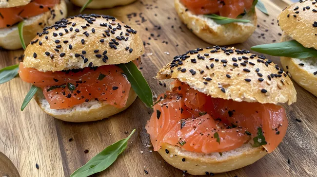 Leckere Lachsbrötchen mit Sesam und Kräutern