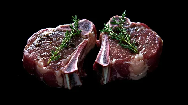 Leckere Lammkoteletts mit Rosmarin auf dunklem Hintergrund