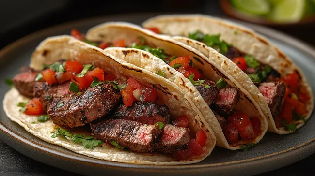 Leckere mexikanische Steak-Tacos mit frischer Salsa
