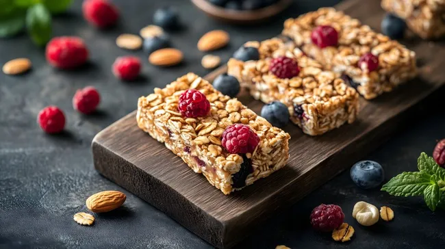Leckere Müsliriegel mit Beeren und Nüssen