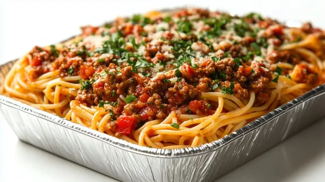 Leckere Pasta Bolognese in Takeaway-Schale