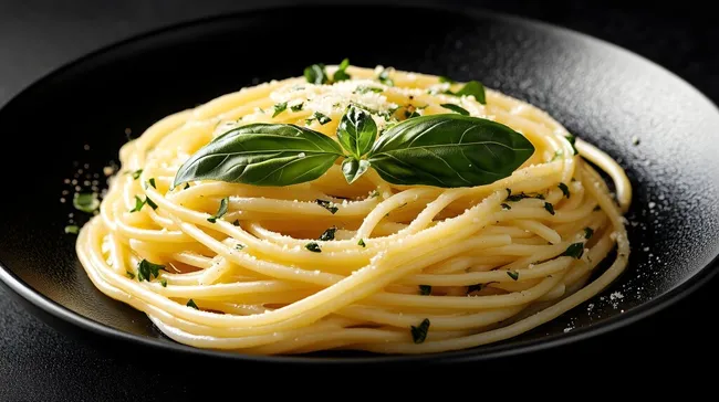 Leckere Pasta mit frischen Basilikumblättern