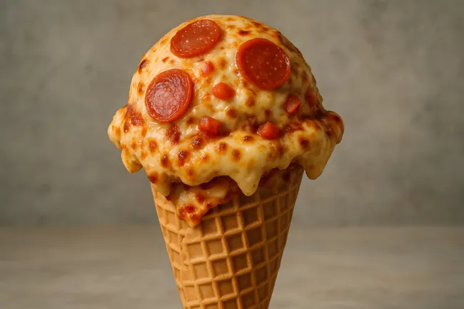 Leckere Pizza-Kugel in Waffelkegel serviert