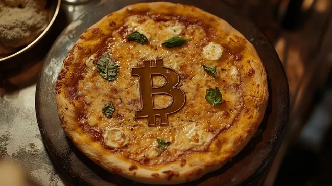 Leckere Pizza mit Bitcoin-Symbol