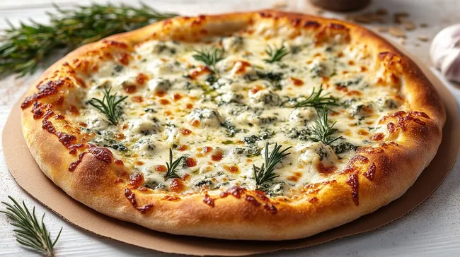 Leckere Pizza mit Gorgonzola-Käse und Rosmarin