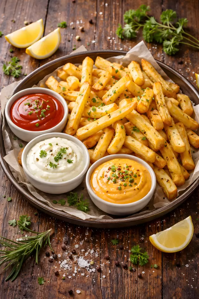 Leckere Pommes Frites mit Dips - Kulinarisches Genusserlebnis