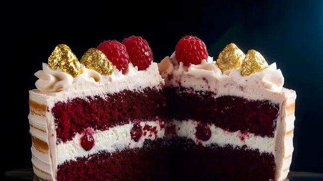 Leckere Rote-Beete-Torte mit goldener Dekoration