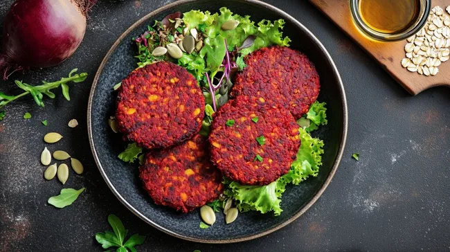 Leckere rote Bete-Patties mit knackigem Salat