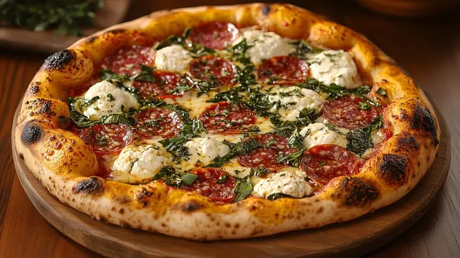 Leckere Salami-Pizza mit frischen Kräutern