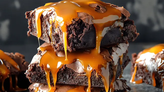 Leckere Schokoladen-Brownies mit flüssigem Karamell