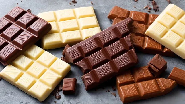 Leckere Schokoladentafeln in Weiß, Vollmilch und Zartbitter