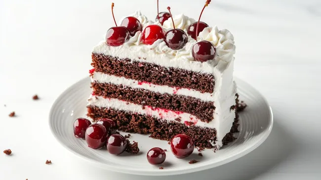 Leckere Schwarzwälder Kirschtorte mit Sahne und Kirschen